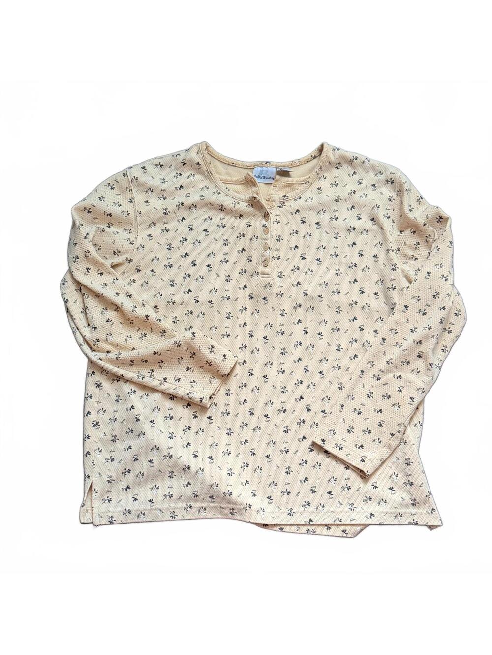Bobbie Brooks yellow  Floral Long Sleeve Henley Shirt Large